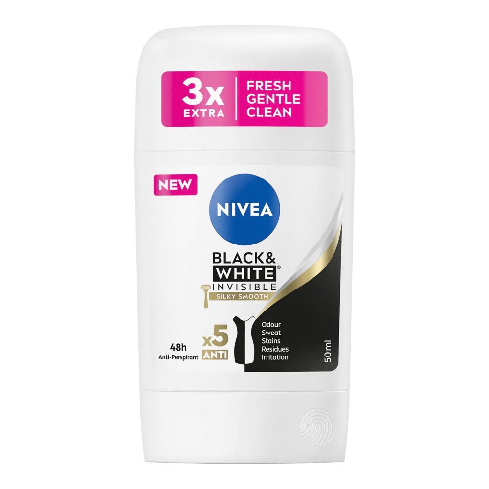 Nivea Black and White Invisible Silky Smooth 48H Deodorant Stick 50ml