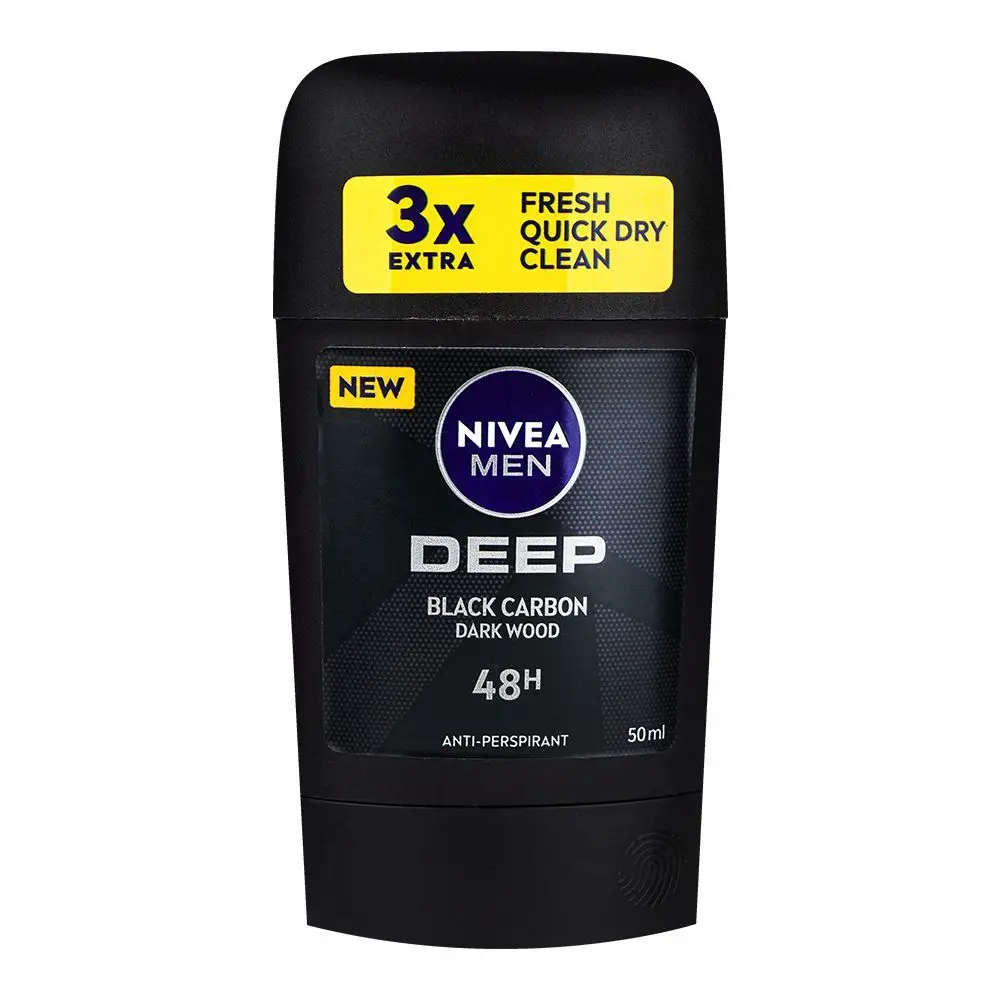 Nivea Deep Black Carbon Dark Wood Antiperspirant Deodorant Stick for Men 50ml