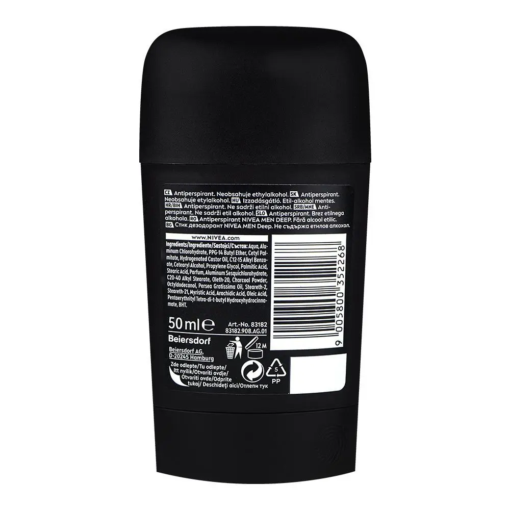 Nivea Deep Black Carbon Dark Wood Antiperspirant Deodorant Stick for Men 50ml - Image 2